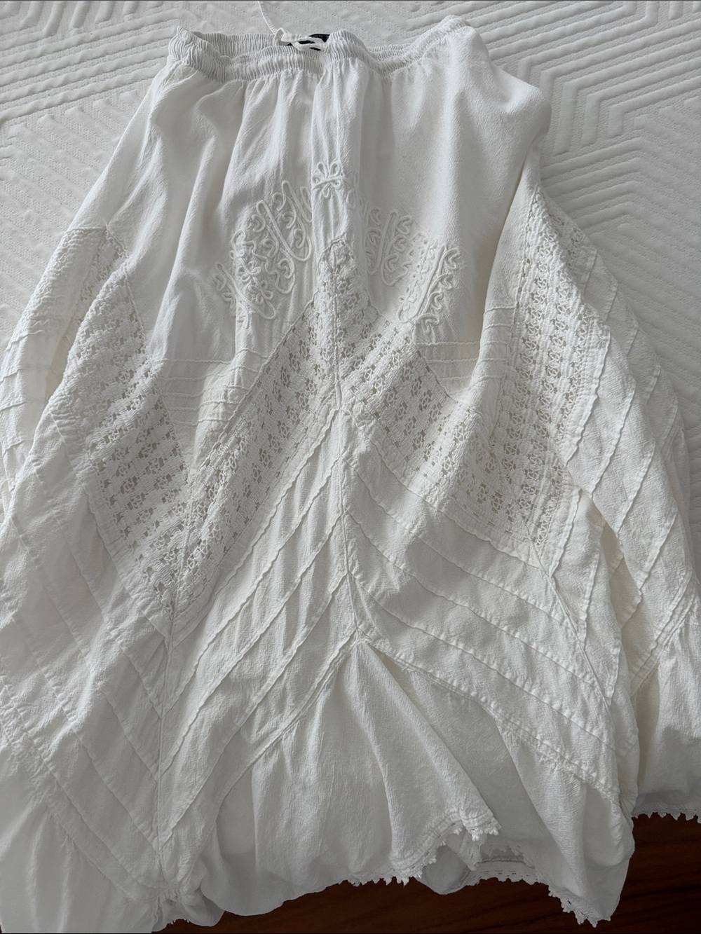 White Boho Embroidered Maxi Skirt
